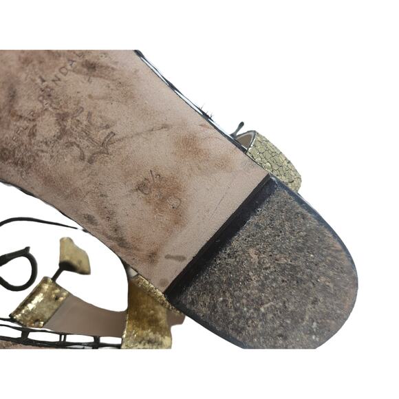 Loeffler Randall 6.5 Alexa Mixed-Media Flat Sandal Lace Up Gold Nude Classic - Picture 5 of 6